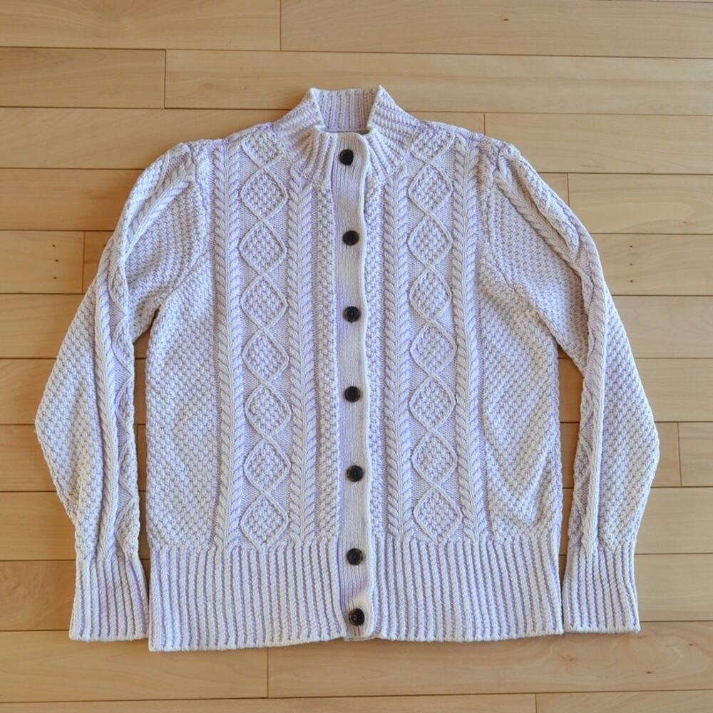 L.L. Bean Signature Pink Lavender  Cable Knit Cardigan